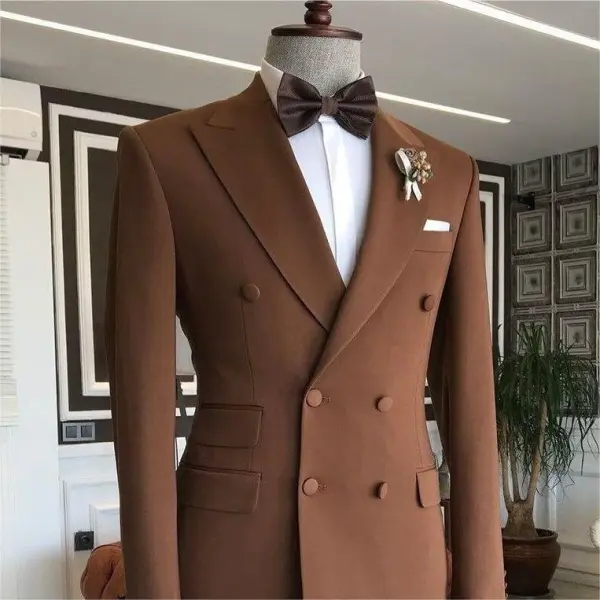 Men's Business Plain Double Breasted Peak Lapel Blazer