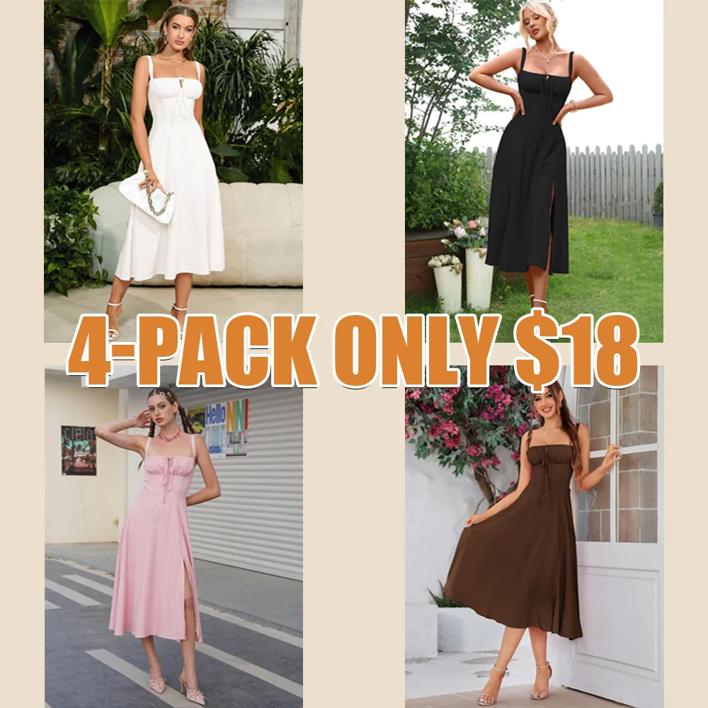 Women's Plain Dress, Lace Up Dress, Party Dress, Tie Front Dress, Elegant Square Neck Midi Dress