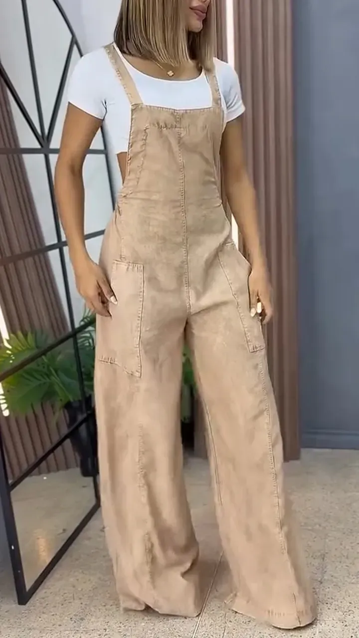 Women's Double Pocket Wide Leg Casual Overalls