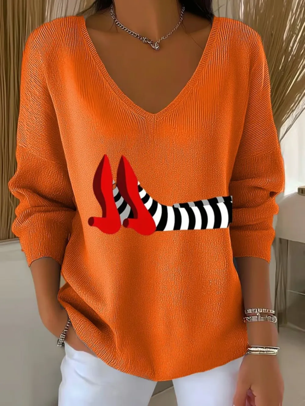 Casual Cotton Halloween V Neck Sweater
