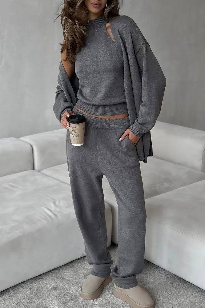 Women's Solid Color Tank Top & Coat & Pants 3-Piece Set
