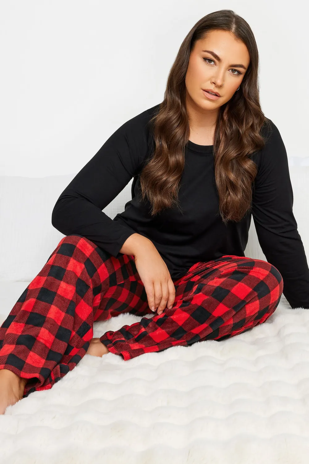 YOURS Curve Blue & Green Tartan Print Pyjama Bottoms