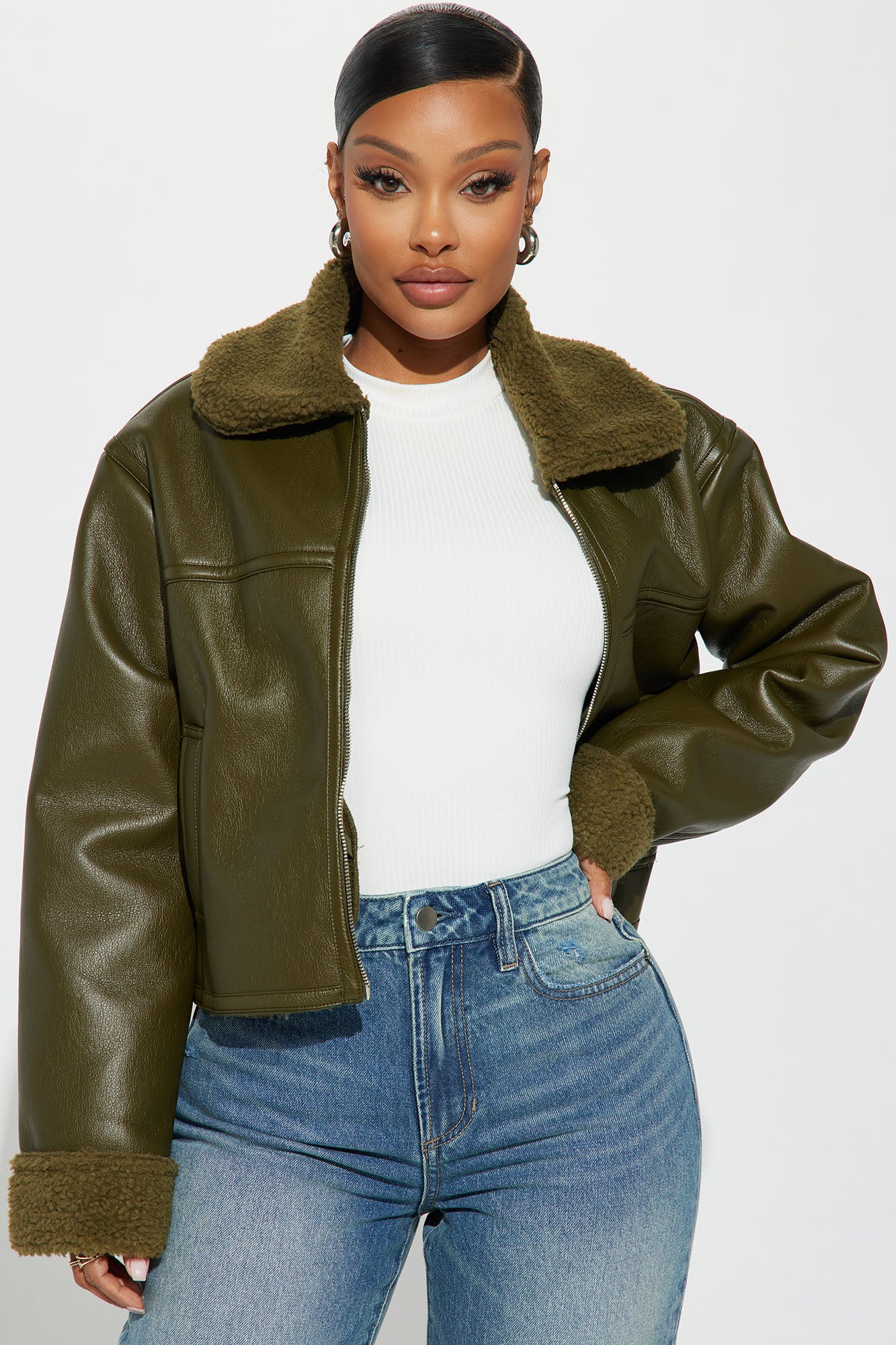 Downtown Girl Bomber Jacket - Olive