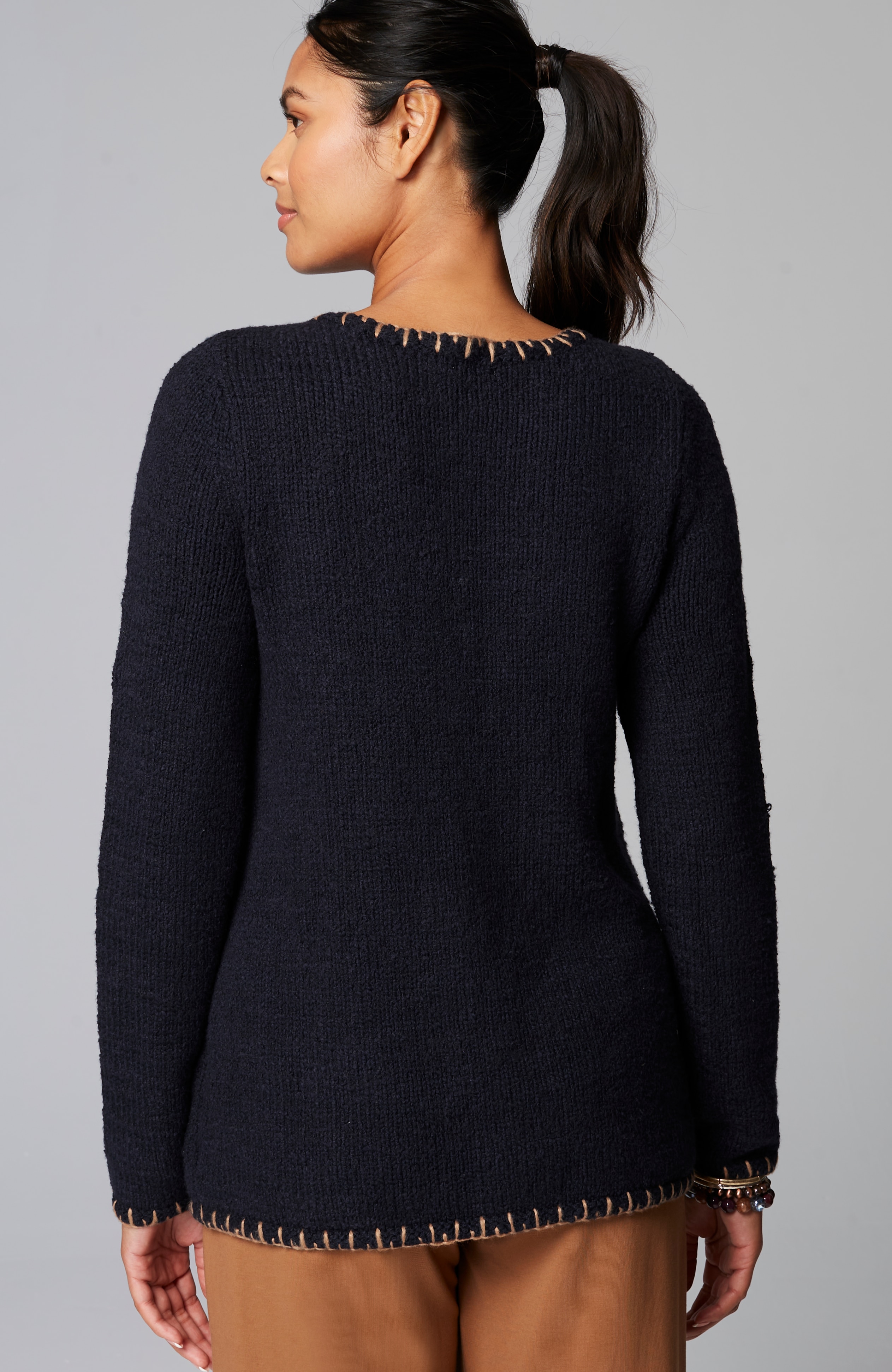 Pure Jill Whipstitch-Trimmed Pullover Sweater