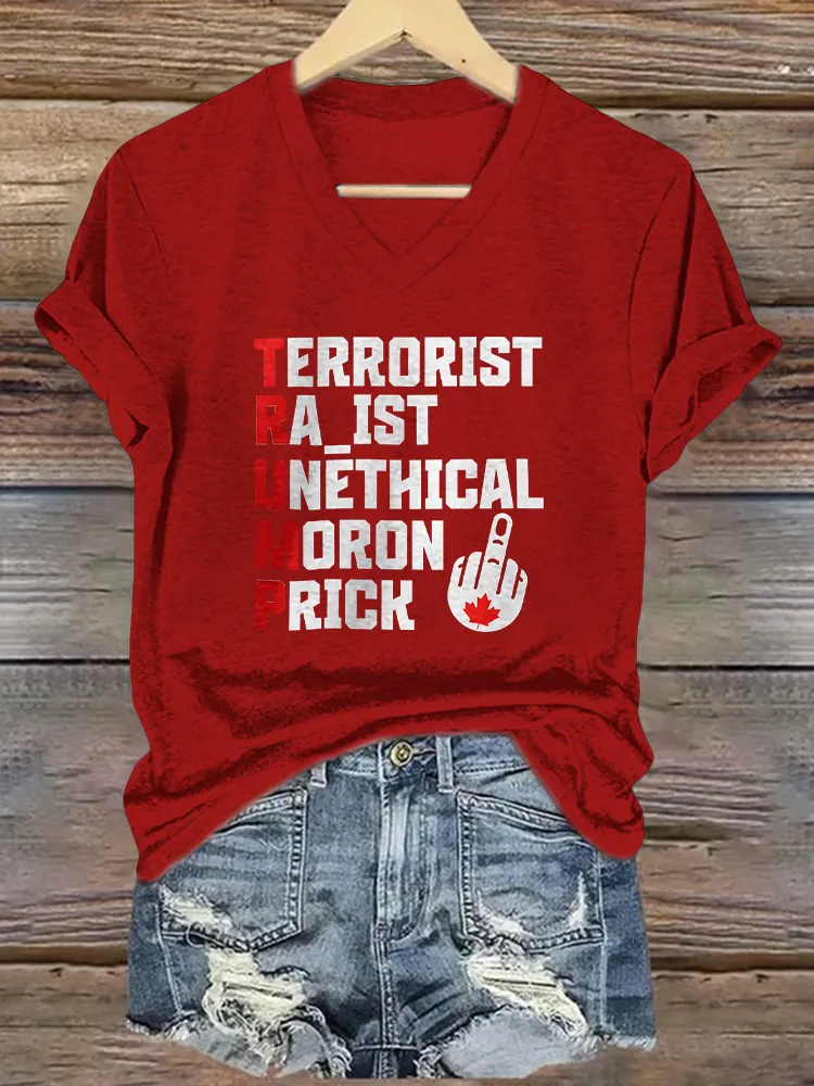 Women's Terrorist Raist Unethical Moron Prick Short Sleeves V-Neck Pure Cotton T-Shirt