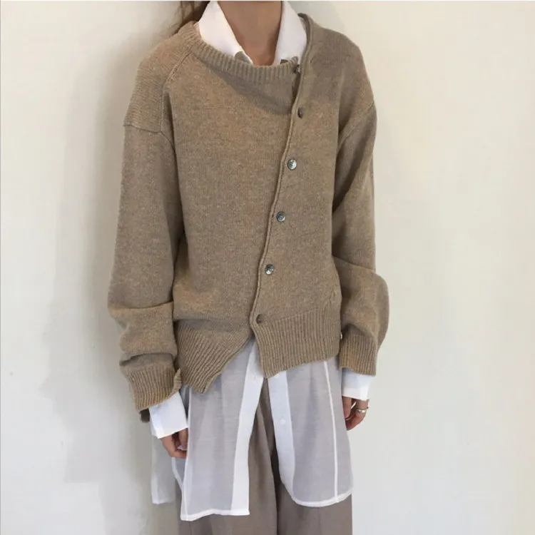 Button Down Asymmetric Casual Comfy Knitwear