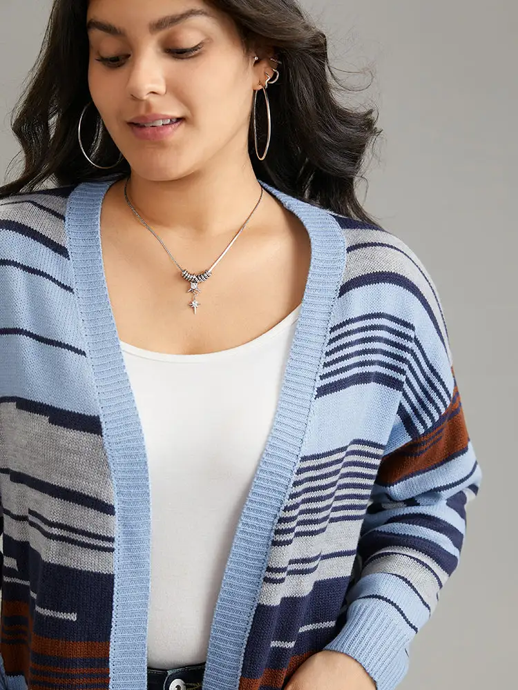 Jacquard Asymmetrical Colorblock Contrast Cardigan