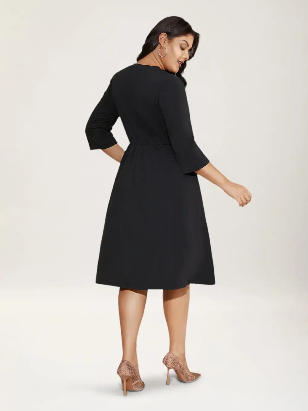 Heart Neckline Patchwork Sequin Button Detail Dress