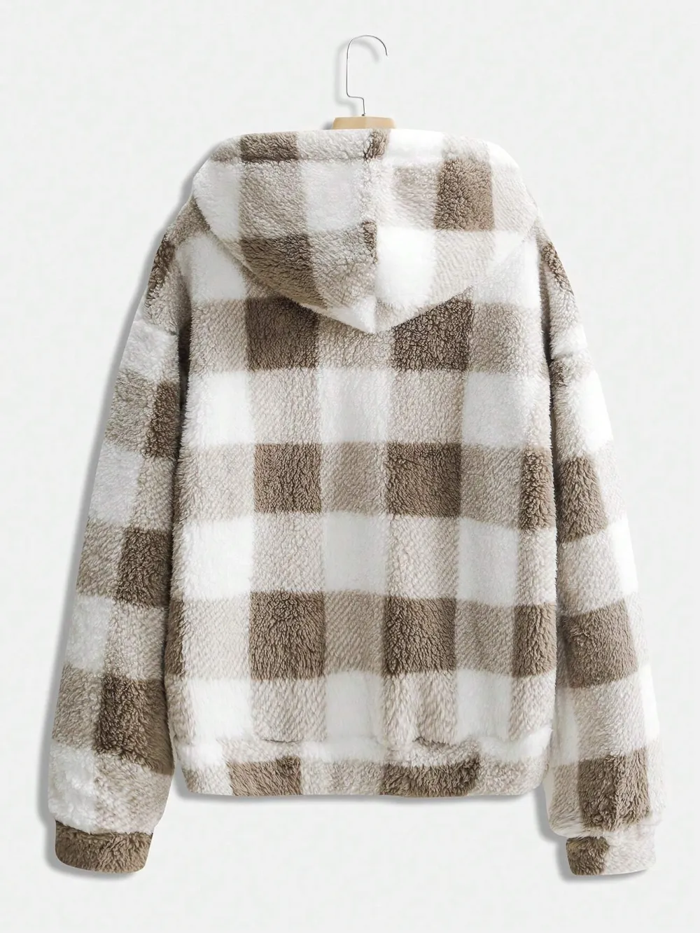 Zip-Up Front Plaid Hooded Casual Jacket With Pockets