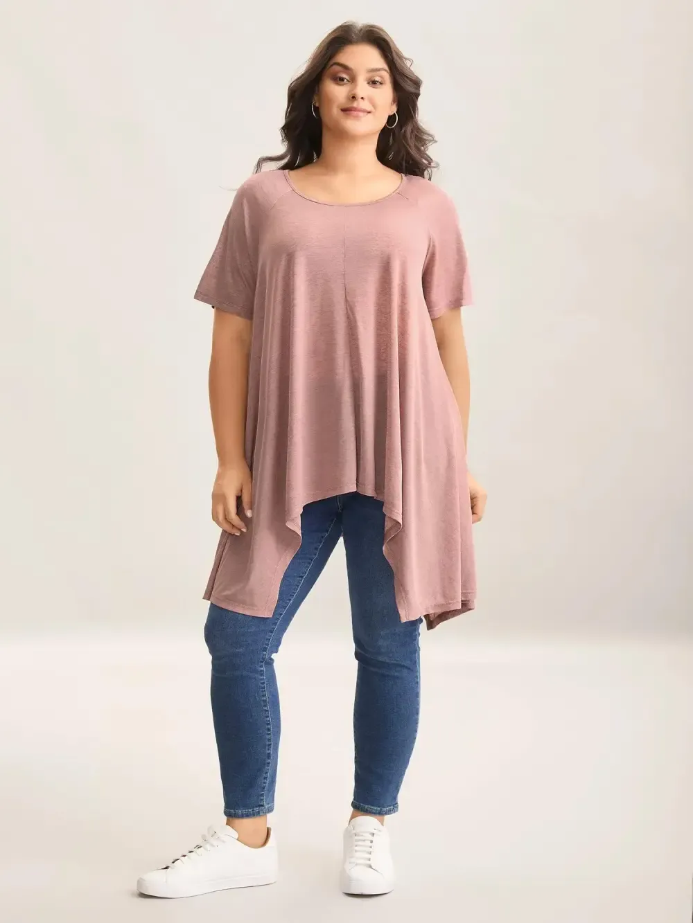 Handkerchief Hem Plain Oversized T-Shirt