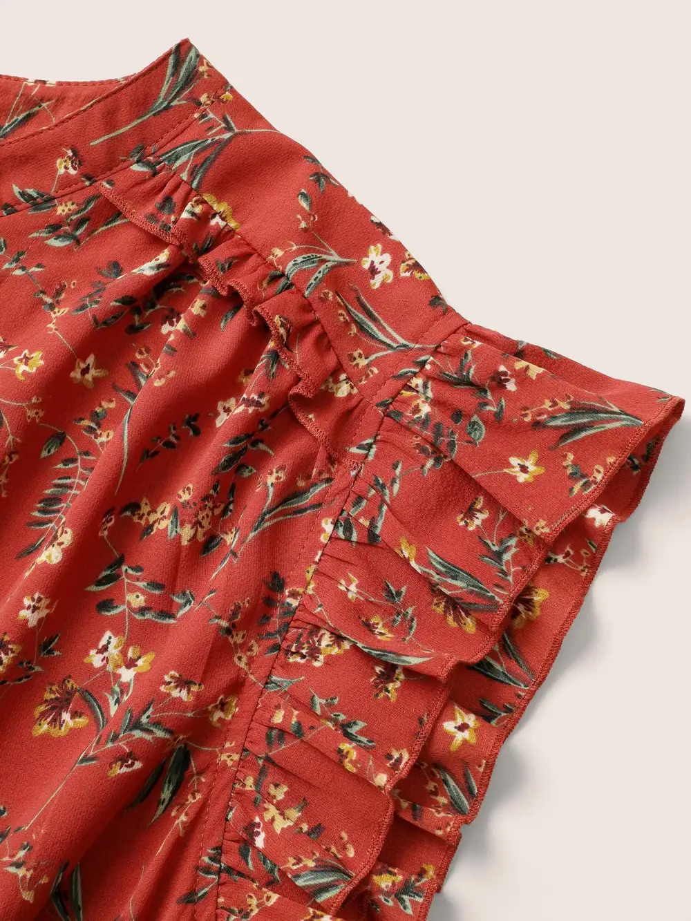 Floral Print Frill Notched Flutter Sleeve Dress