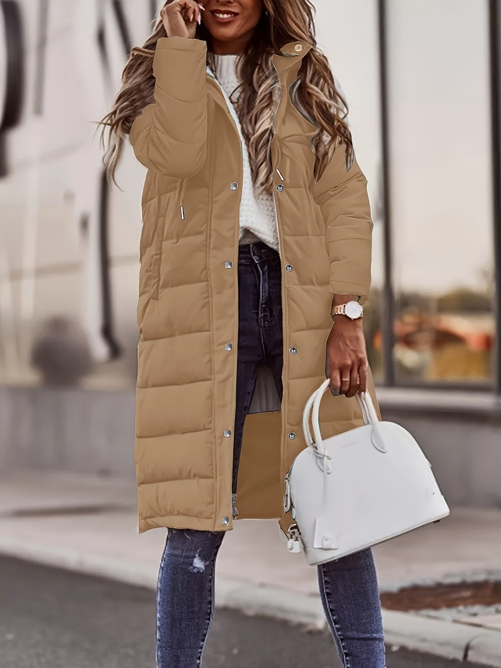 Chic & Cozy Women's Hooded Winter Coat - Warm, Durable, Button-Up Casual Outwear in Solid Color