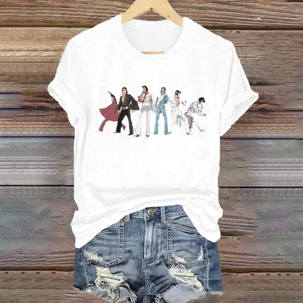 Women's Print Short Sleeve Round Neck Cotton T-Shirt