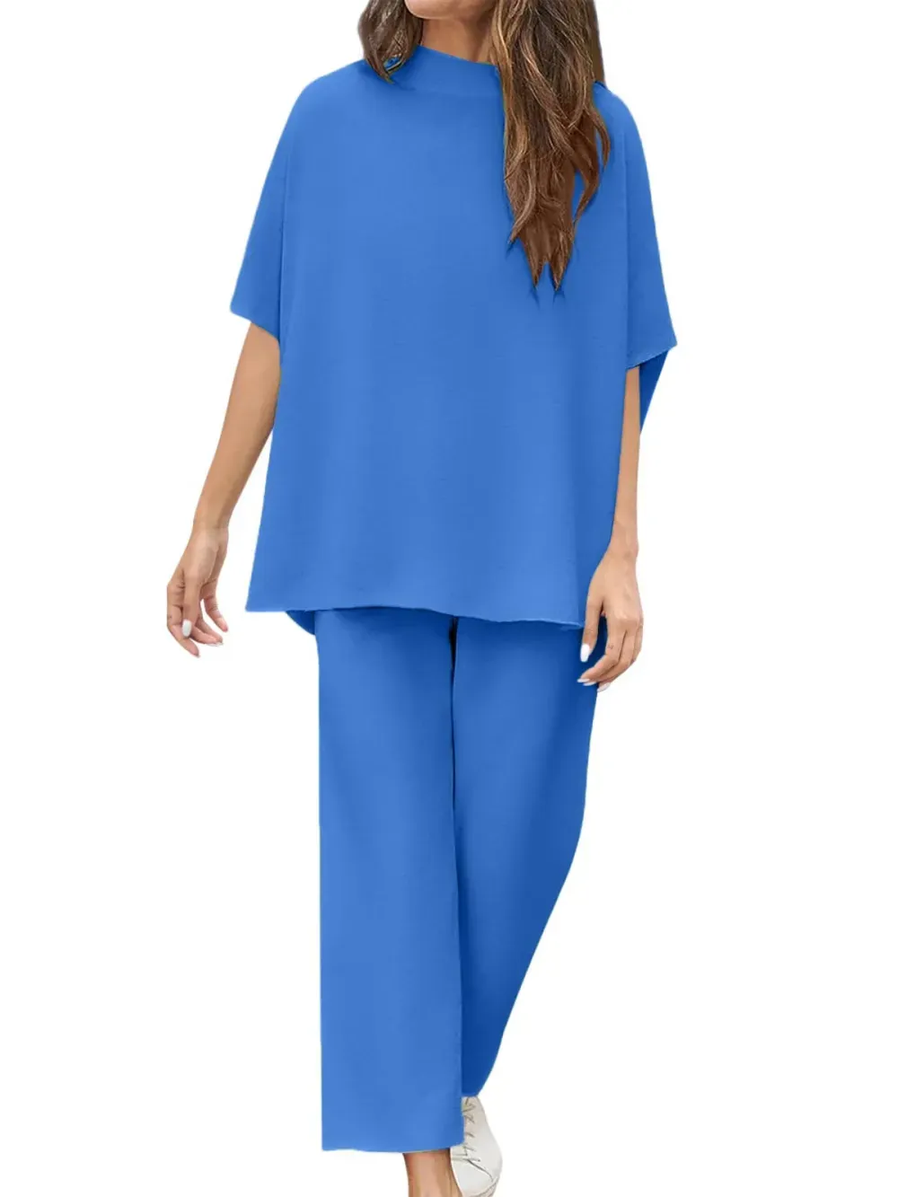 ✨Women's 2 Piece Outfits 3/4 Batwing Sleeve Pullover Top Wide Leg Pants Lounge Set