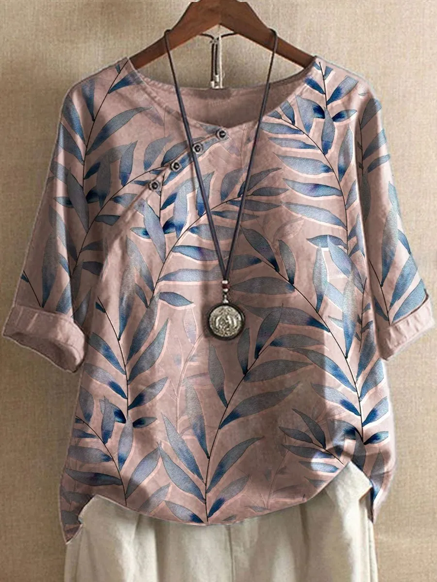 Women 3/4 Sleeve Round Neck Floral Printed Tops