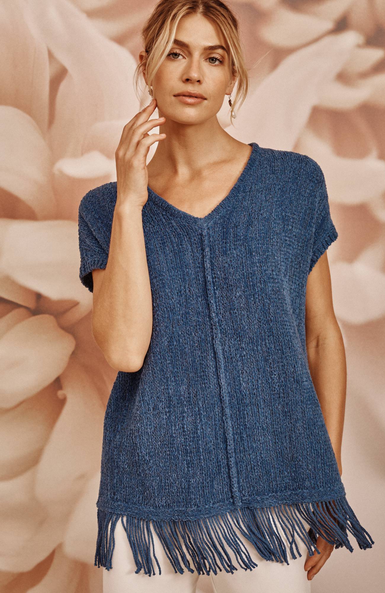 pure jill fringed-hem v-neck sweater