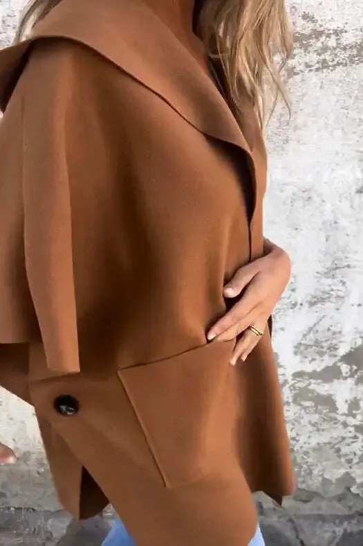 Casual Solid Color Pocket Turndown Collar Outerwear