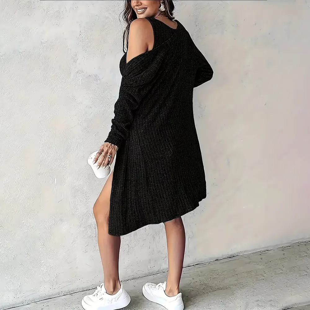 Women's Knitted Striped Dress Set