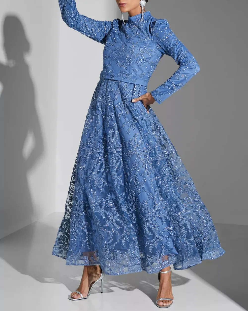 Shimmer Lace Long Sleeves Dress