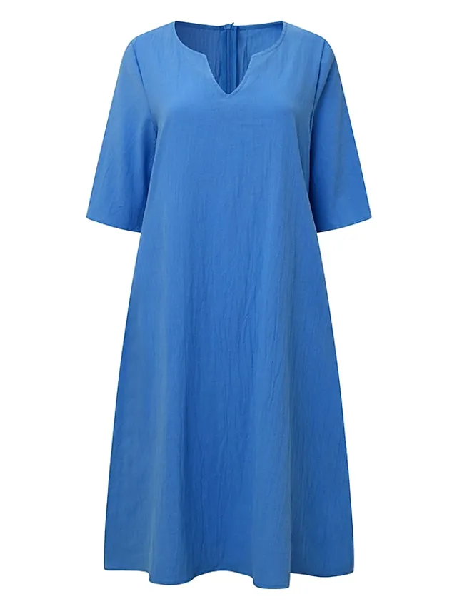 Women‘s Shift Dress Knee Length Dress Green Blue Pink Yellow Half Sleeve Pure Color Patchwork Spring Summer V Neck Basic Casual 2023 S M L XL XXL 3XL 4XL 5XL