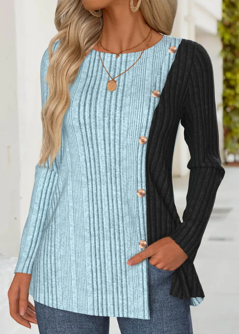 Dusty Blue Tummy Coverage Long Sleeve T Shirt