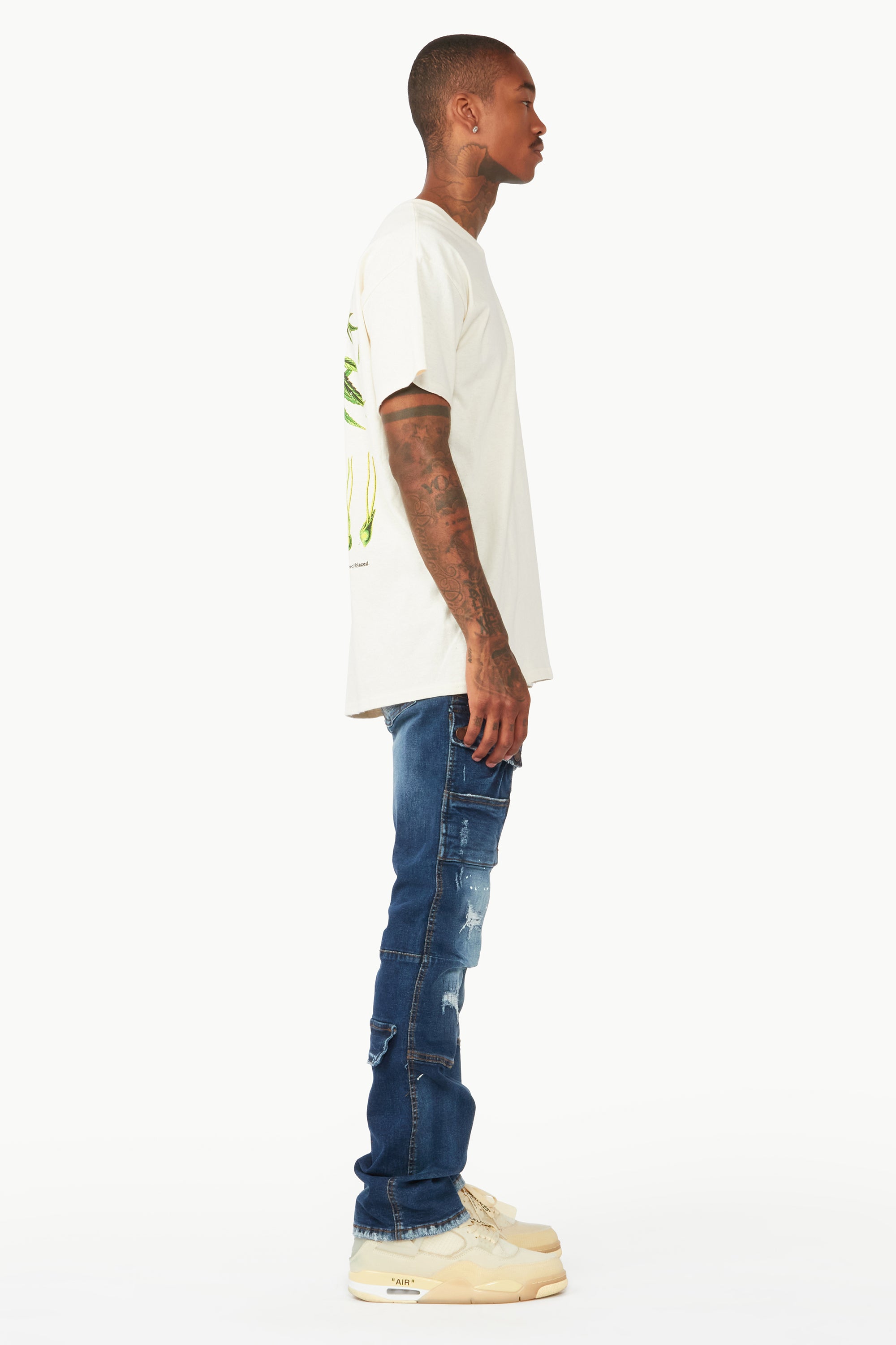 Gannon Dark Blue Stacked Flare Jean