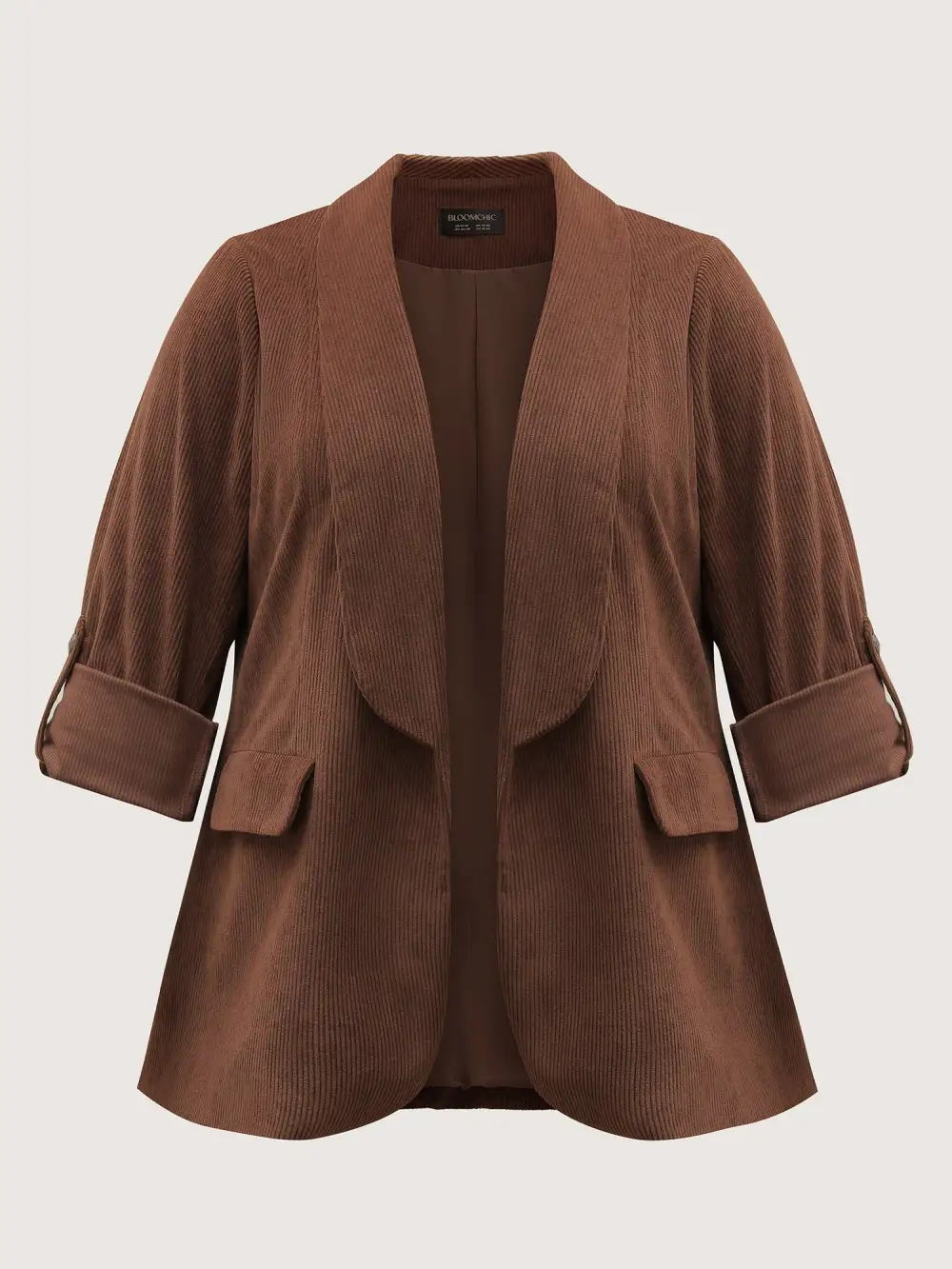 Corduroy Gathered Sleeve Ribbed Collar Blazer