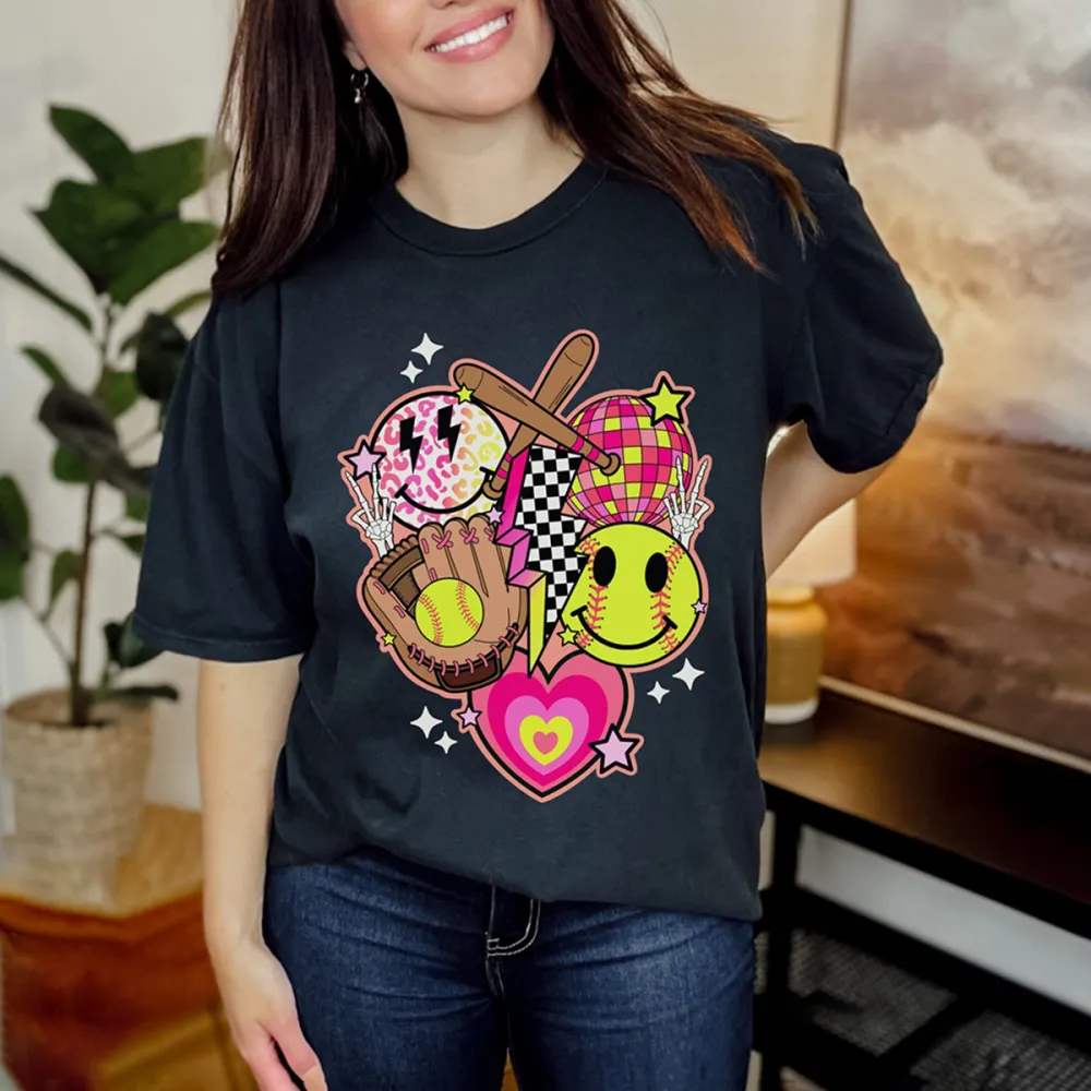 Baseball Season Printed Round Neck Short Sleeve T-Shirt