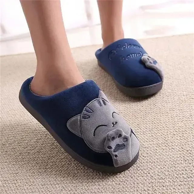 Women's Cute Cat Slippers with Plush Lining for Indoor Comfort - Welcome Home Design