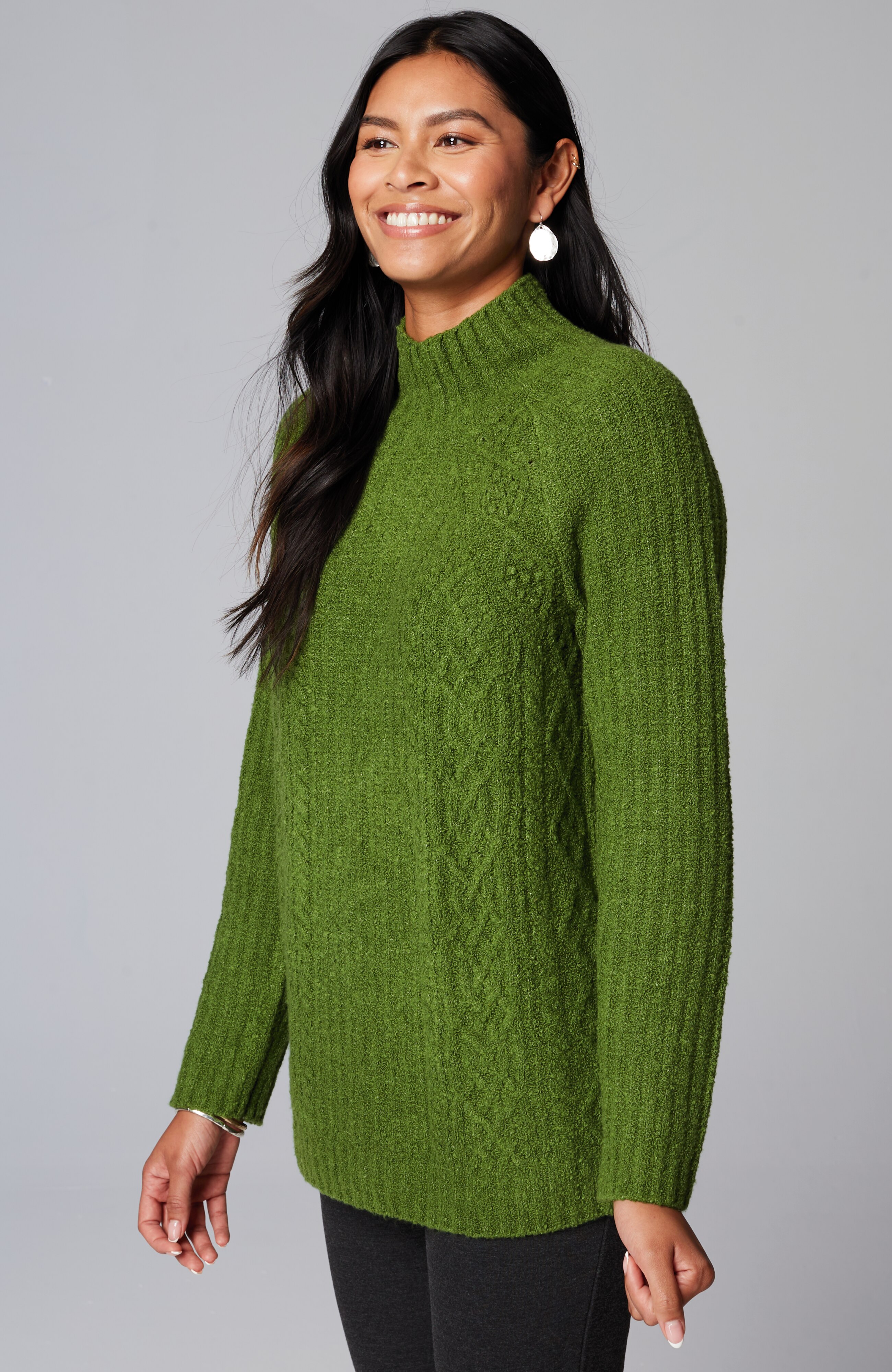 Mixed-Textures High-Neck Sweater