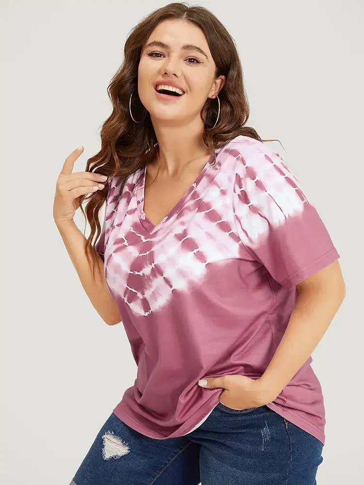 Tie Dye Short Sleeve V Neck T-shirt