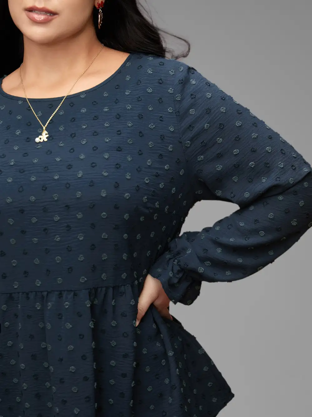 Textured Dot Elastic Cuffs A-line Blouse