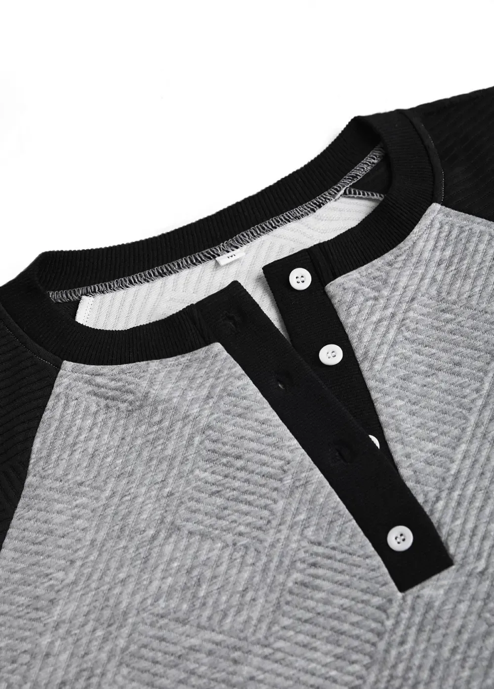 Light Grey Button Long Sleeve Split Neck Sweatshirt
