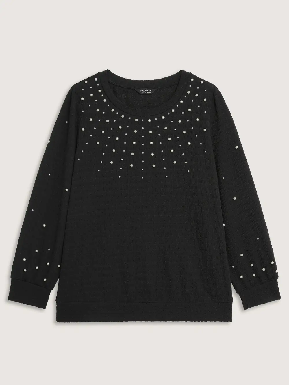 Beaded Round Neck Solid Sweatshirt