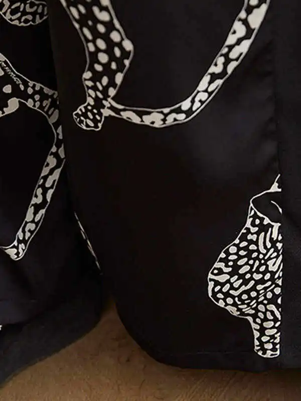 Vintage Original Floral Leopard Printed Split-Joint Tied V-Neck Half Sleeves Wide Leg Jumpsuits