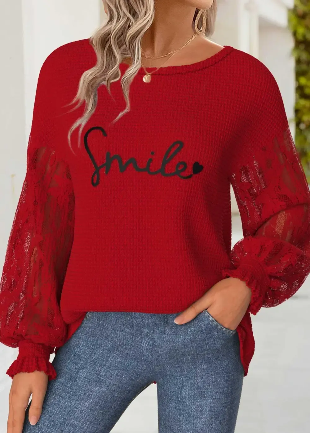 Red Tummy Coverage Letter Print Long Sleeve Sweatshirt