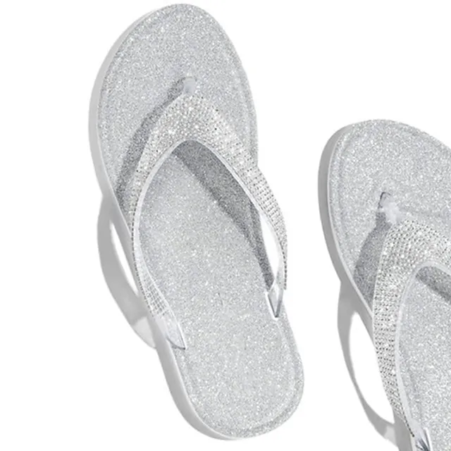 Women's Slippers Flip-Flops Flip-Flops Plus Size Comfort Shoes Daily Solid Color Rhinestone Flat Heel Open Toe Casual PU Loafer Silver Black Gold