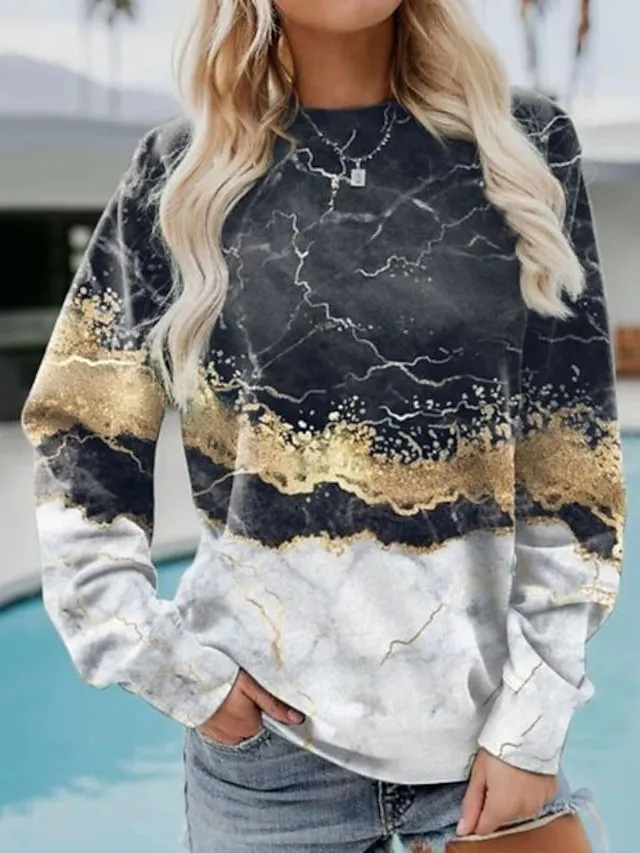 Women's Sweatshirt Pullover Sports Basic Black Blue Green Graphic Abstract Street Casual Round Neck Long Sleeve Top Micro-elastic Fall & Winter