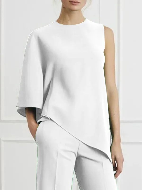 Fashion Solid Color Asymmetric T-Shirt