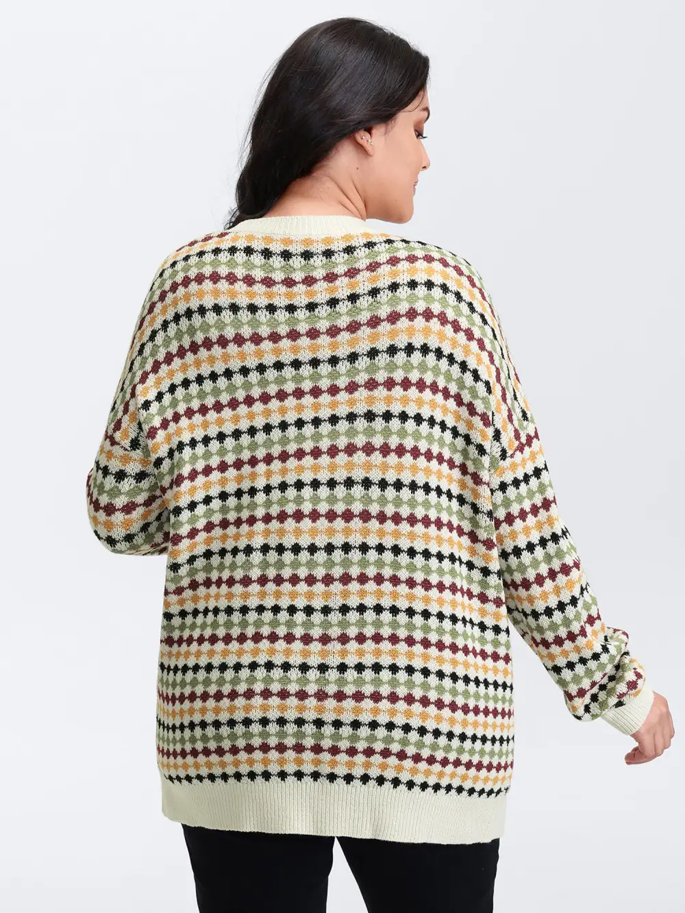 Colorful Dots Open-Front Pockets Knit Cardigan