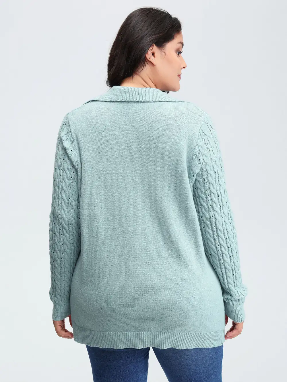 Textured Polo Collar Cable Knit Pullover