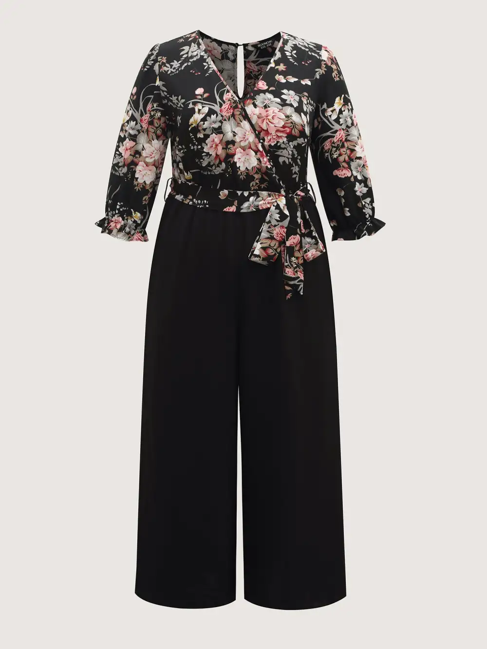 Floral Contrast Belted Wide-Leg Jumpsuit