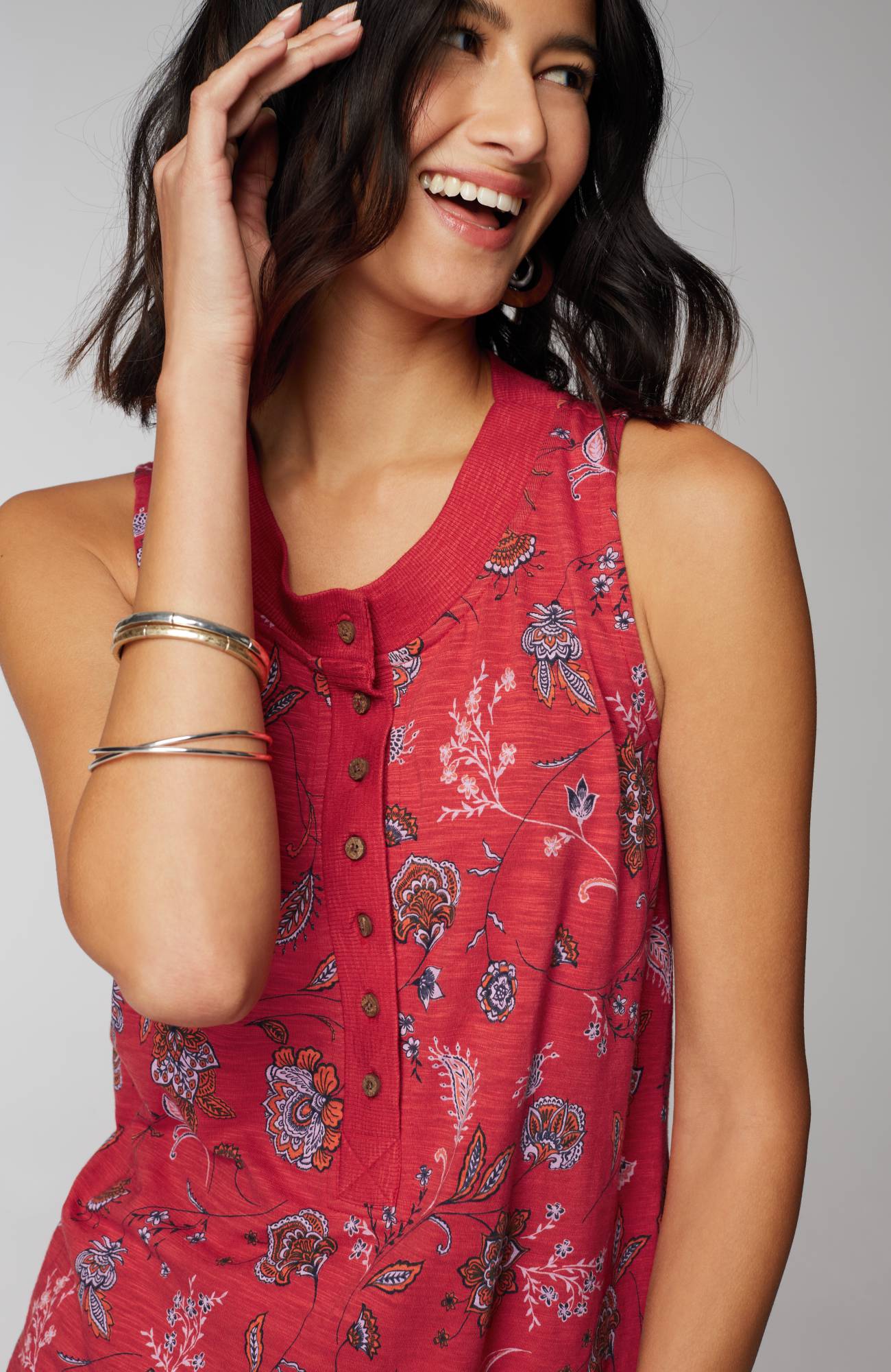 Rib-Trim Henley Tank