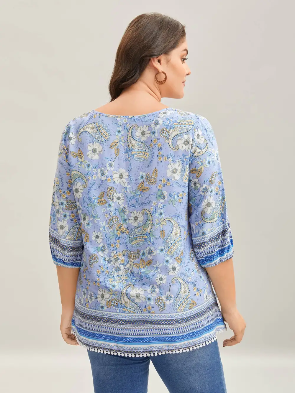 Paisley Print Lantern Sleeve Flowy Blouse
