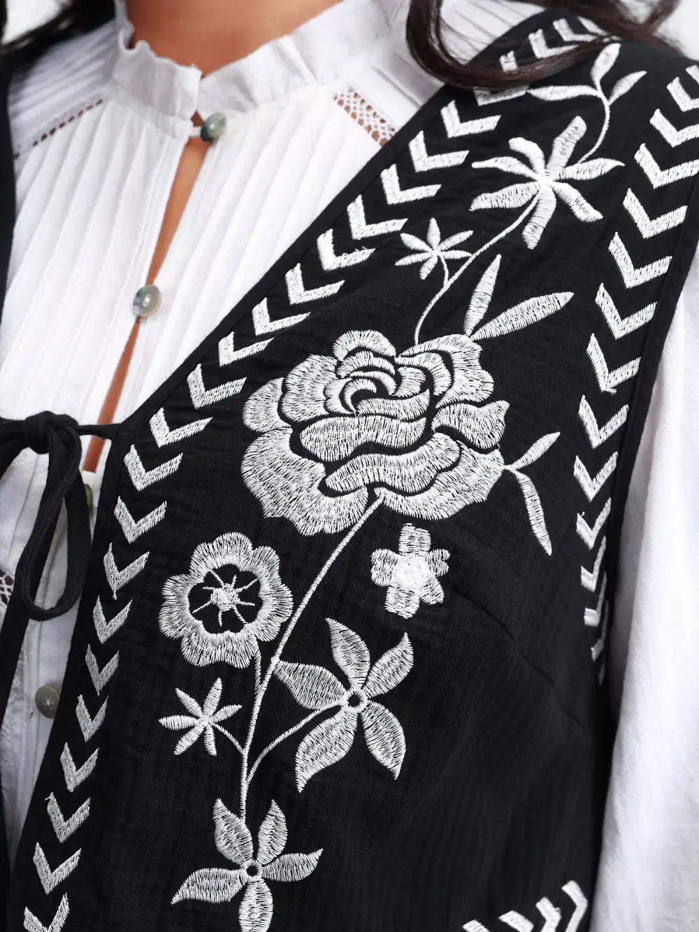 Pure Cotton Textured Embroidered Tie Vest