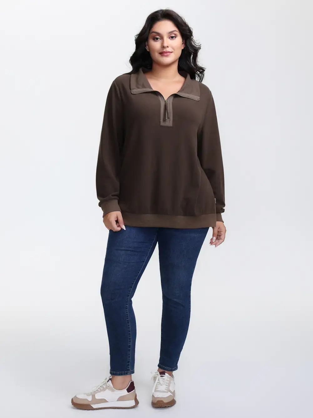 Mixed Material Spliced Collar Sweatshirt