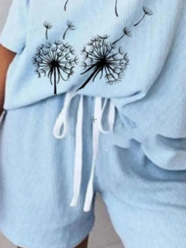 Women's Loungewear Sets Flower Fashion Casual Street Date Airport Polyester Breathable V Wire Short Sleeve T shirt Tee Shorts Summer Spring Blue