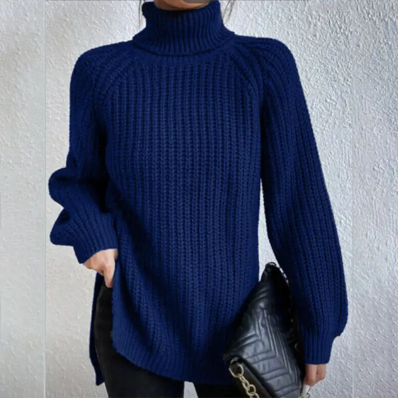 Christmas Sale - 49% off-Cotton Turtleneck Raglan Sleeve Split Hem Sweater