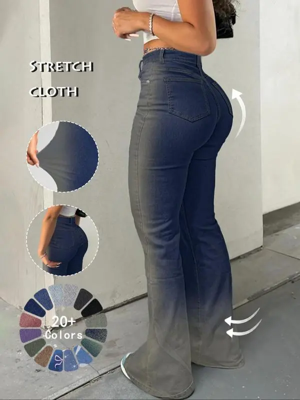 Women's High Waist Flare Jeans – Casual Button Fly Bell Bottom Denim Trousers