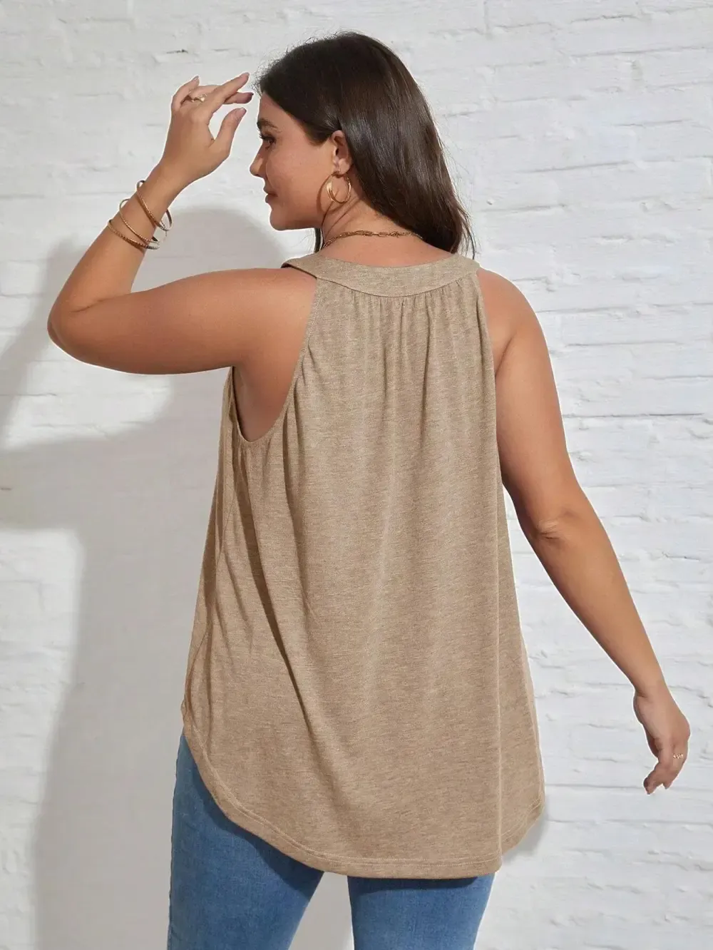 Round Neck Pleated Loose Casual Tank Top